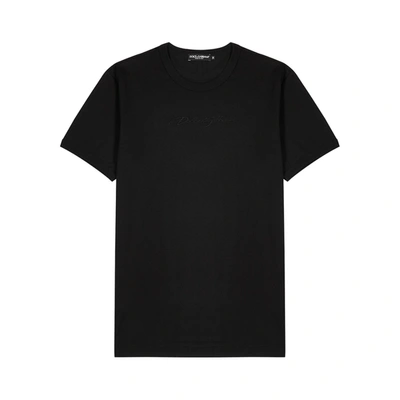 Shop Dolce & Gabbana Black Logo-embroidered Cotton T-shirt