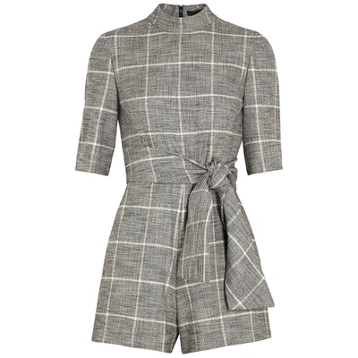 Shop Alice And Olivia Virgil Checked Belted Playsuit In Grey
