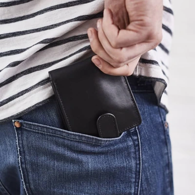 Vida Vida Vida Black Leather Tri Fold Wallet With Rfid In Fold