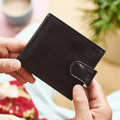 Vida Vida Vida Black Leather Tri Fold Wallet With Rfid In Fold