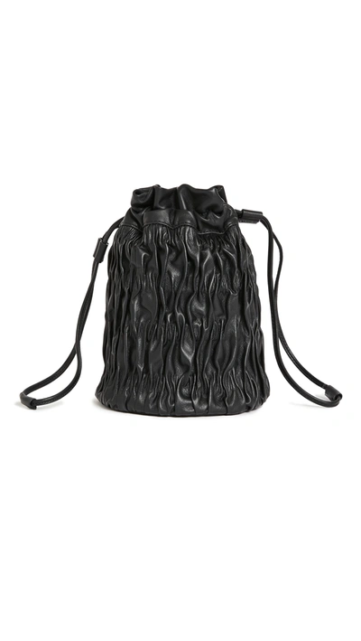 Shop Ganni Ruched Leather Bucket In Black