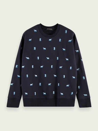 Shop Scotch & Soda Embroidered Cotton-blend Sweatshirt In Blue