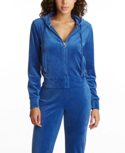 Shop Juicy Couture Women's Zipper Front Hoodie In Ming Blue