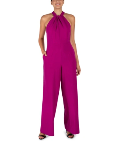 Shop Julia Jordan Twist-front Halter Jumpsuit In Fuchsia