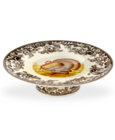 Spode Woodland Turkey Footed Cake Plate In Brown
