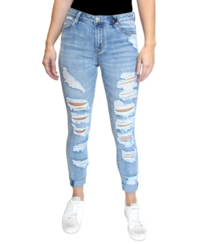 Shop Almost Famous Juniors' Destructed Skinny Jeans In Light Wash