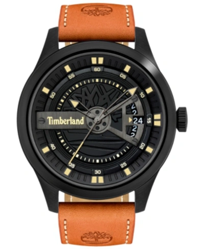 Shop Timberland Men's Light Brown Leather Strap Watch 46mm