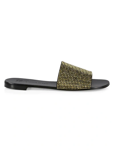 Shop Giuseppe Zanotti Adelia Crystal-embellished Suede Slides In Gold Rose