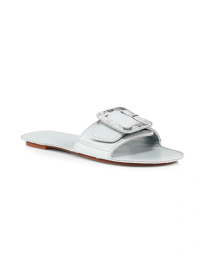 Shop Definery Loop Leather Flat Sandals In Ceruleo