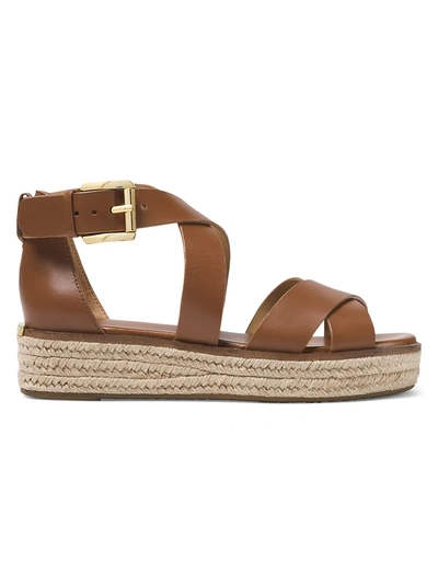 Shop Michael Michael Kors Darby Leather Espadrille Platform Sandals In Luggage