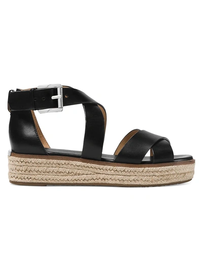 Shop Michael Michael Kors Darby Leather Espadrille Platform Sandals In Black