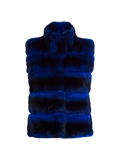 Shop The Fur Salon Quilted Chinchilla Fur Vest In Cobalt Blue