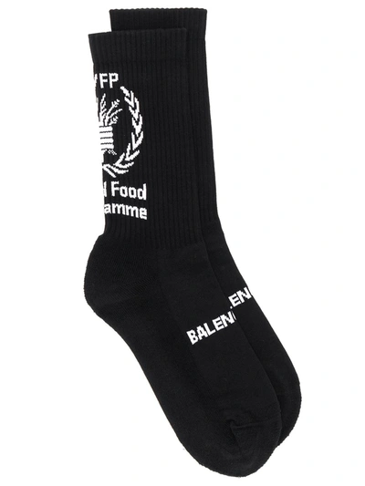 Shop Balenciaga World Food Programme Intarsia Socks In Black