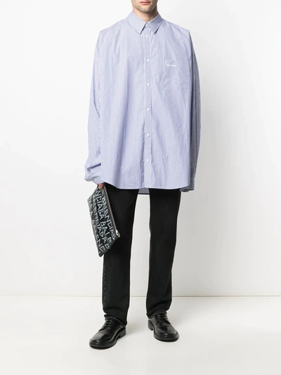 Shop Balenciaga Cocoon Oversized Striped Shirt In Blue