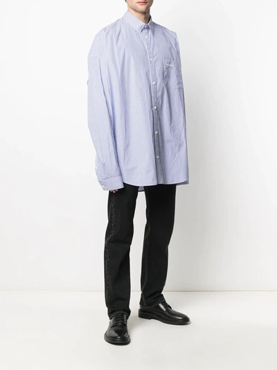 Shop Balenciaga Cocoon Oversized Striped Shirt In Blue