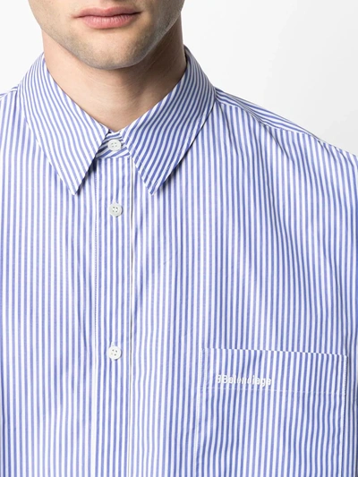 Shop Balenciaga Cocoon Oversized Striped Shirt In Blue