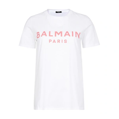 Shop Balmain Logo T-shirt In Gby Blanc Rose