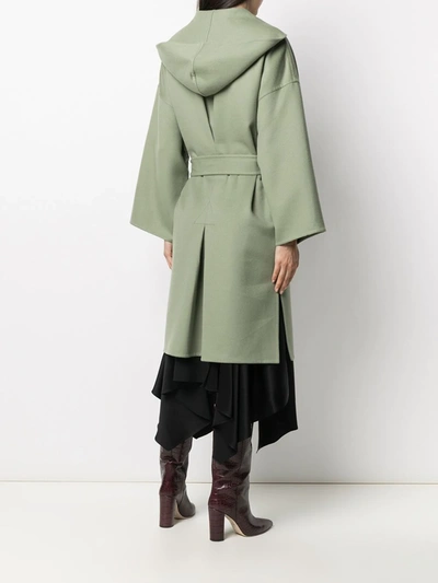 Shop Loewe Hooded Belted Coat In Green