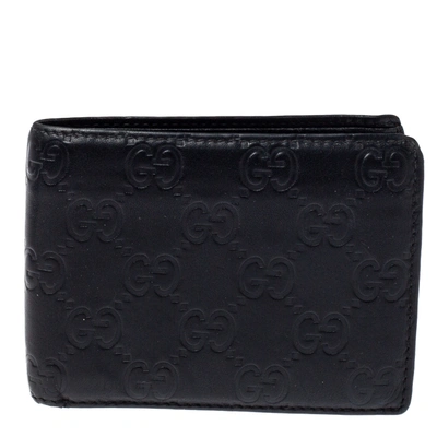 Pre-owned Gucci Ssima Leather Bifold Wallet In Black