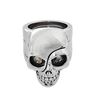 Pre-owned Alexander Mcqueen Divided Skull Silver Tone Ring Size 19