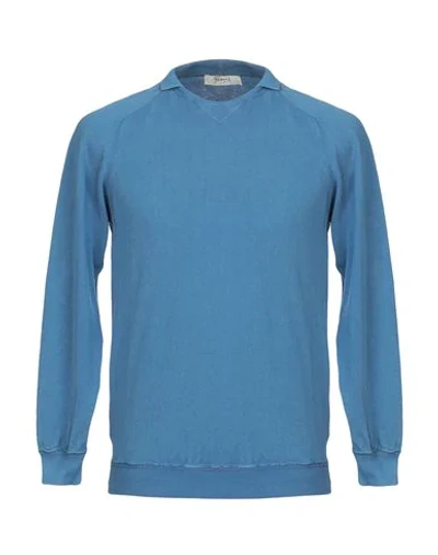 Shop Alpha Studio Man Sweater Azure Size 48 Cotton In Blue
