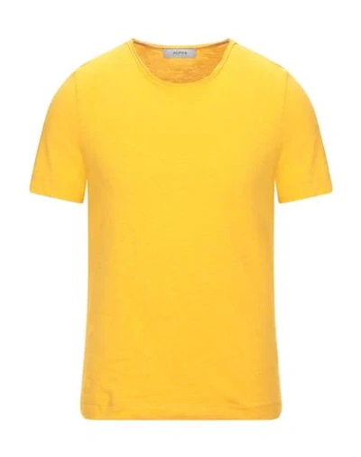 Shop Alpha Studio Man T-shirt Yellow Size 40 Cotton