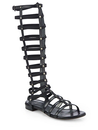 Stuart Weitzman Metallic Gladiator Sandals In Black