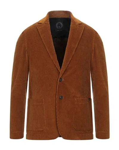 Shop T-jacket By Tonello Man Blazer Camel Size L Cotton, Elastane In Beige