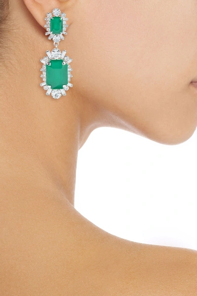 Shop Elizabeth Cole Piper Rhodium-plated Swarovski Crystal Earrings In Jade