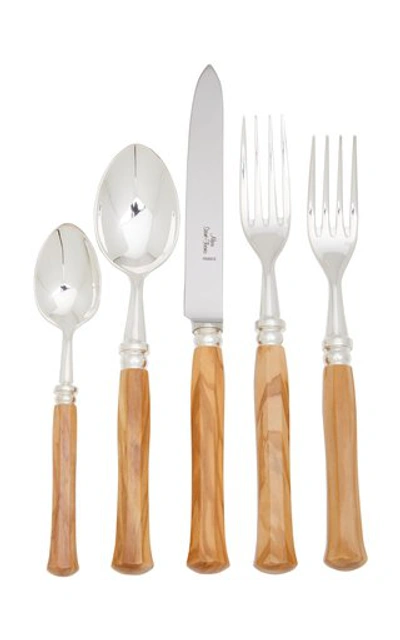 Shop Alain Saint-joanis Riviera Olivewood Silver-plated Five-piece Silverware Set In Brown