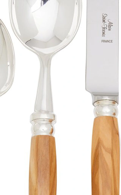 Alain Saint-joanis Riviera Olivewood Silver-plated Five-piece Silverware Set In Brown