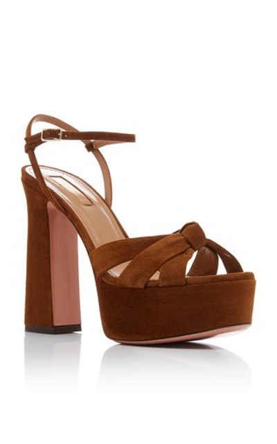 Shop Aquazzura Baba Knotted Suede Platform Sandals In Brown