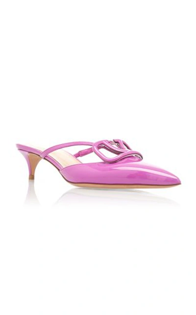 Shop Valentino Women's Patent Leather 'v' Logo Mules In Pink