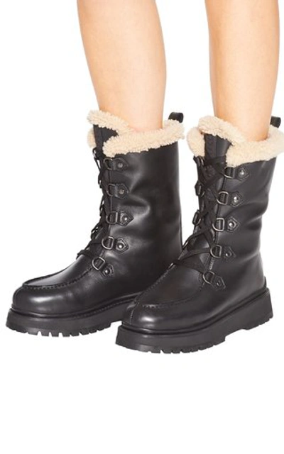 Shop Miu Miu Women's Shearling-lined Leather Winter Boots In Black