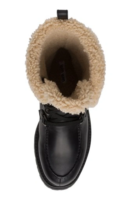 Shop Miu Miu Women's Shearling-lined Leather Winter Boots In Black