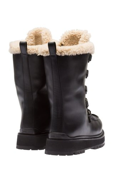 Shop Miu Miu Women's Shearling-lined Leather Winter Boots In Black