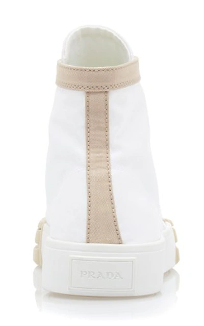 Shop Prada Two-tone Gabardine High Top Sneakers In White