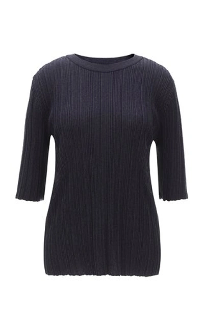 Shop Le17 Septembre Women's Wrinkle-knit Cotton-blend Top In Navy,neutral