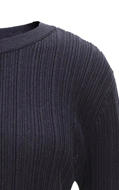 Shop Le17 Septembre Women's Wrinkle-knit Cotton-blend Top In Navy,neutral