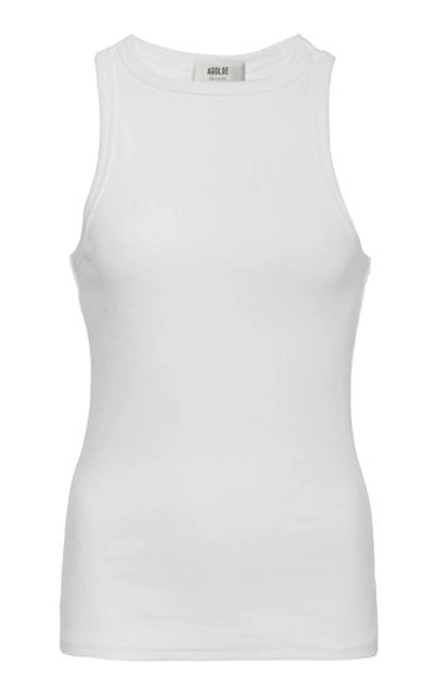 Shop Agolde High-neck Rib Cotton-blend Tank In White