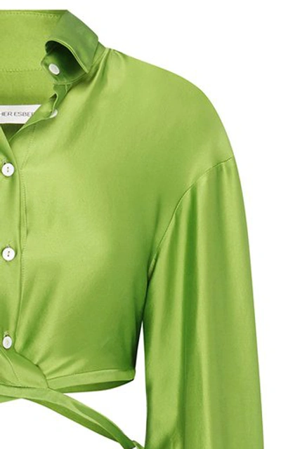 Shop Christopher Esber Cropped Silk Wrap Shirt In Green