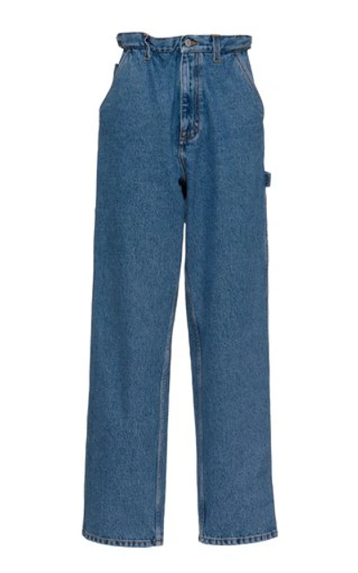 Shop Miu Miu Iconic Rigid High-rise Straight-leg Blue Jeans In Medium Wash