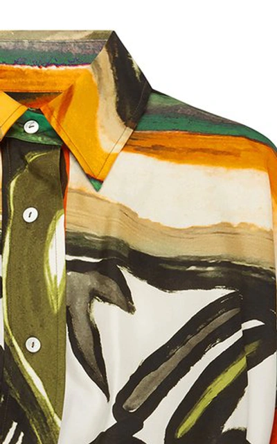Shop Christopher Esber Ruched Bandana Scarf Cropped Silk Shirt In Multi