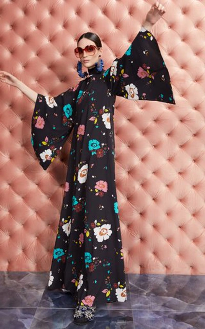 Shop La Doublej Women's Magnifico Draped-sleeve Floral Crepe Maxi Dress In Print