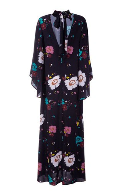 Shop La Doublej Women's Magnifico Draped-sleeve Floral Crepe Maxi Dress In Print
