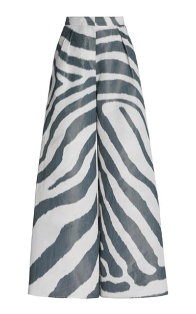 Shop Carolina Herrera Women's Pleated Printed Crepe Wide-leg Pants In Black/white