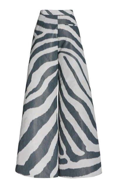 Shop Carolina Herrera Women's Pleated Printed Crepe Wide-leg Pants In Black/white