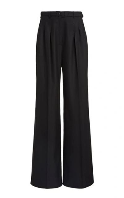 Shop Gabriela Hearst Vargas Belted Cashmere Pleated Wide-leg Trousers In Black