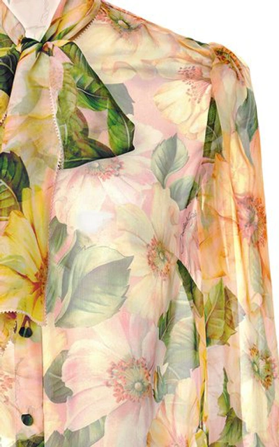 Shop Dolce & Gabbana Women's Camellia-print Silk Tie-neck Top In Floral