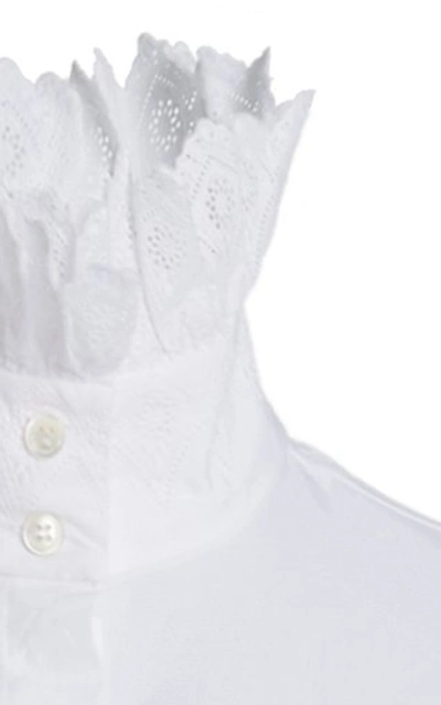 Shop Rabanne Women's Ruffled Cotton Poplin High-neck Shirt In White